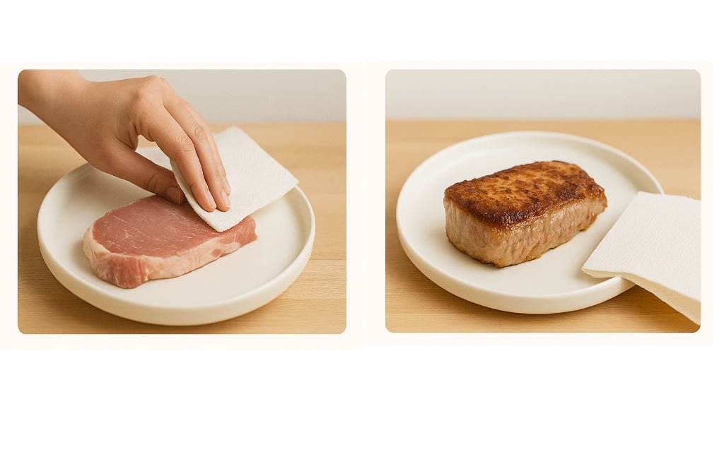 Fleisch vor und nach dem Braten